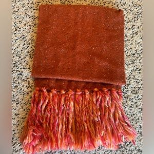 Anthropologie burnt orange and pink blanket scarf.
